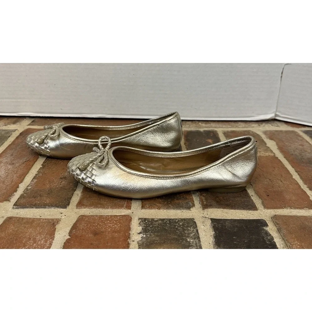Sperry Maya Gold Metallic Leather‎ Weave Cushioned Ballet Flats Bow Women's 6.5